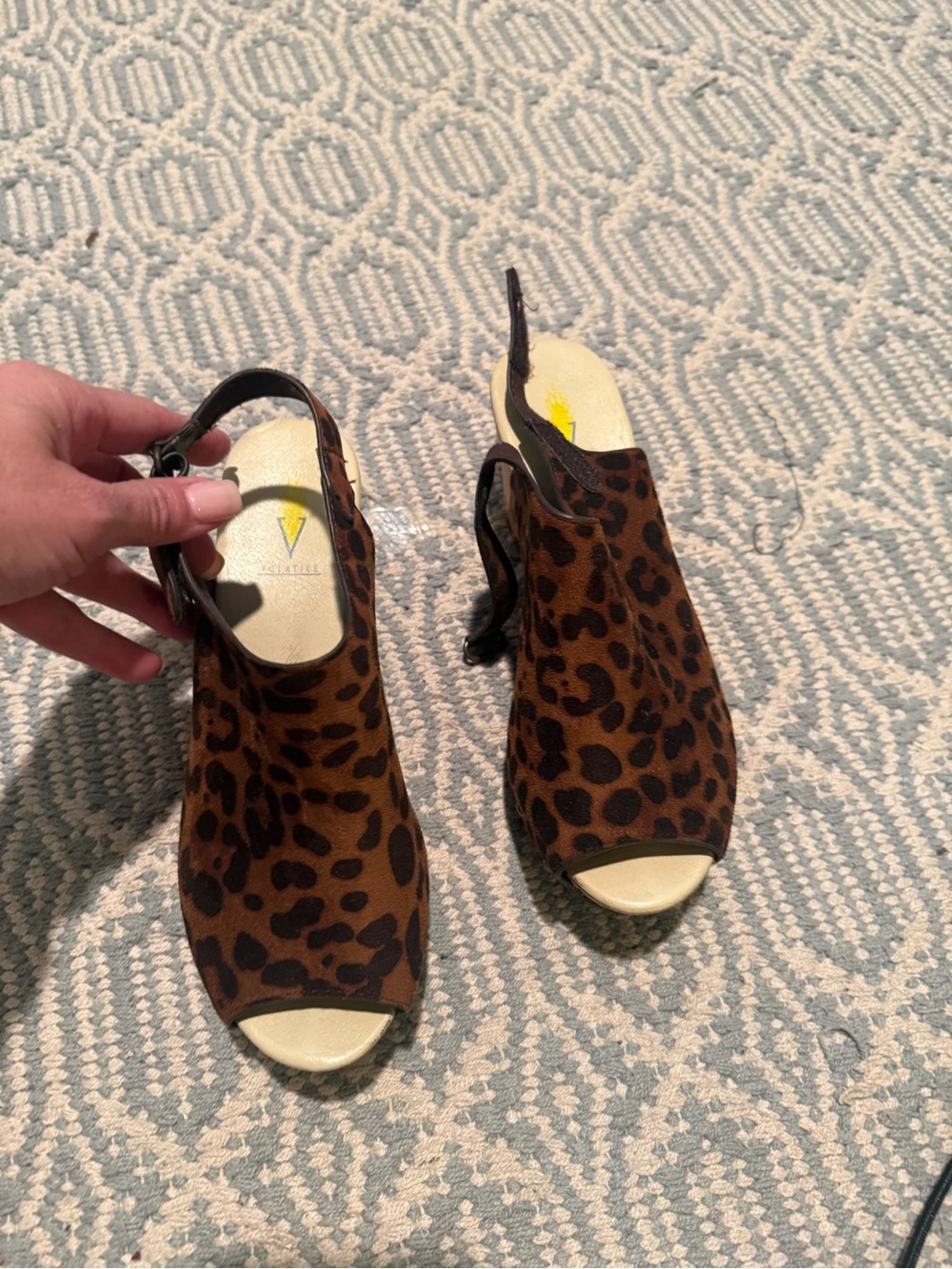 Volatile Leopard Print Peep-Toe Slingback Heels - Brown/Black